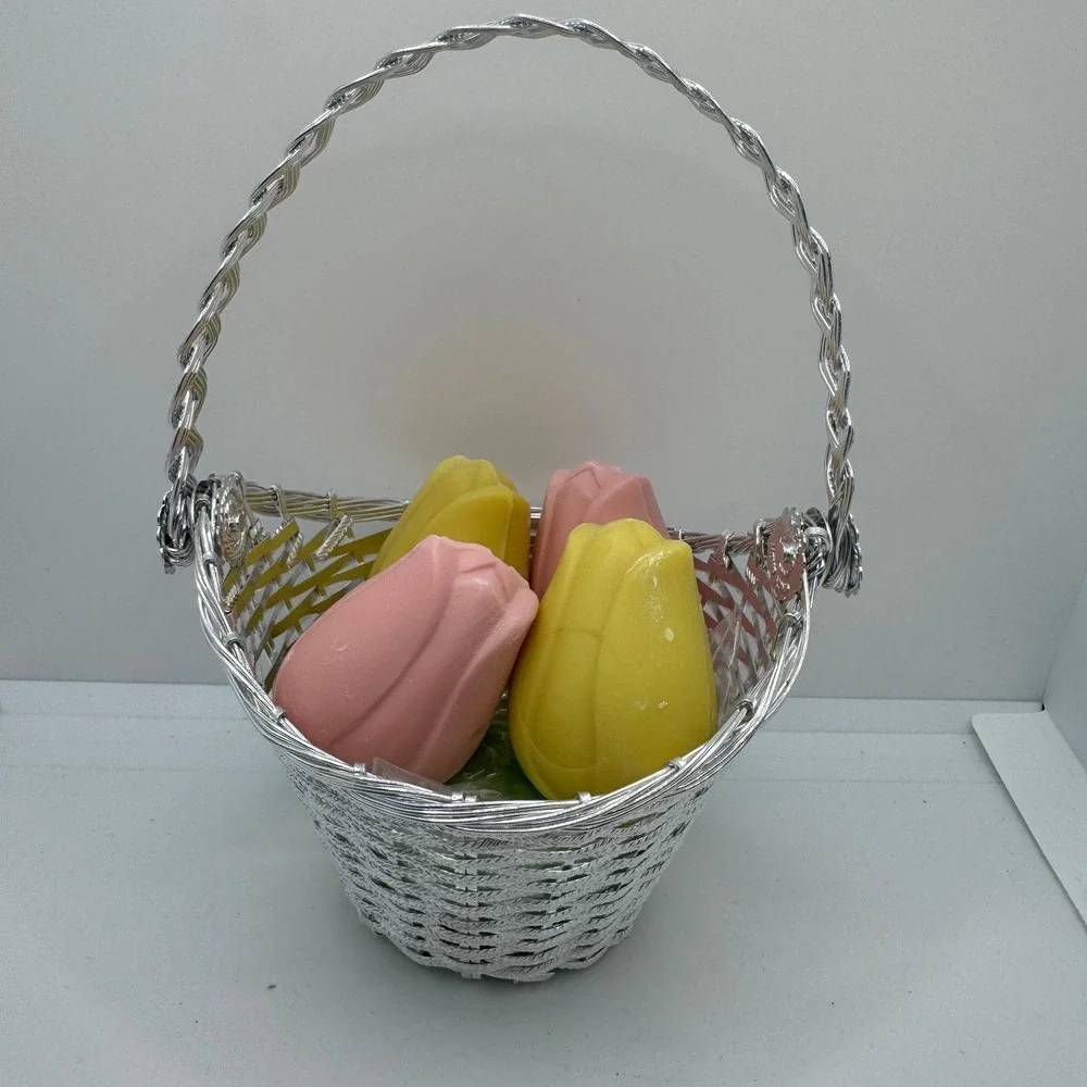 Avon Treasure Basket Floral Occasion Guest Soaps Silver Basket NEW Easter Spring